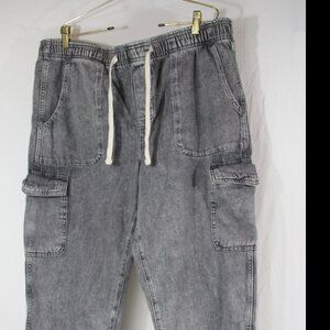 GAP Women's Mid Rise Easy Cargo Jeans Gray Wash Pants Size XL Elastic Waist